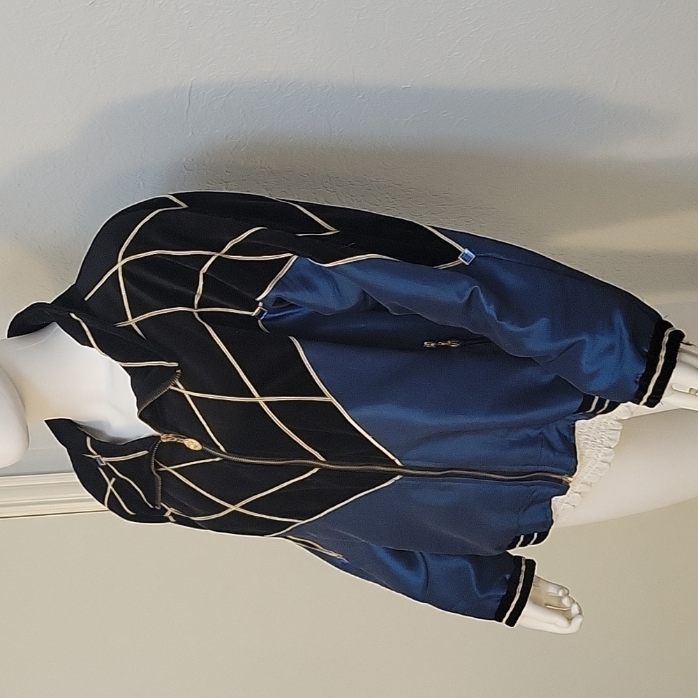 VTG IVANA 1980s Velour Embellished Spider Web Bomber Goth Track Jacket - Picture 2 of 12